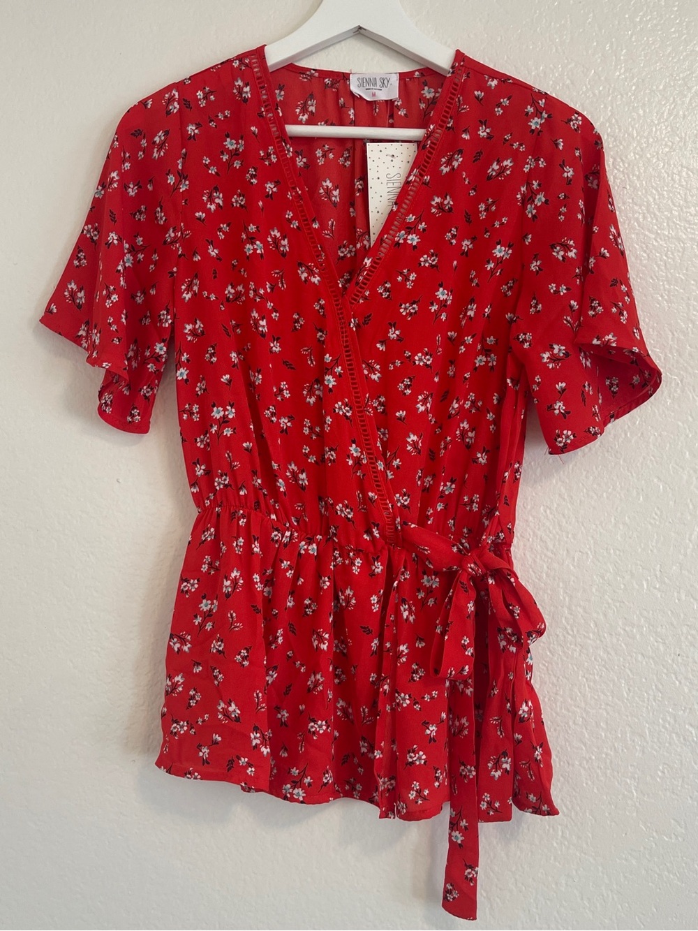Sienna Sky Orange Floral Peplum Blouse, Medium